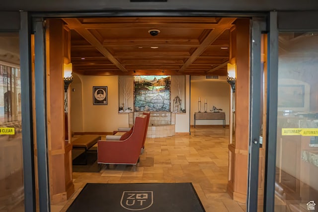 840 W Bigler Ln N Unit 3013, Midway, UT 84049 - hall featuring wooden ceiling, coffered ceiling, and beam ceiling