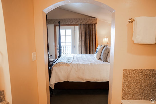 840 W Bigler Ln N Unit 3013, Midway, UT 84049 - bedroom featuring arched walkways, lofted ceiling, and access to exterior