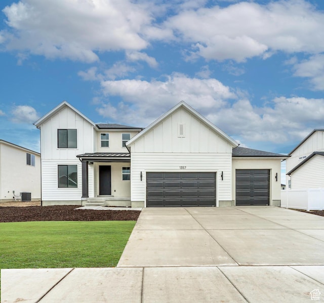 1357 N 1525 E Unit 61, Payson, UT 84651 - modern farmhouse style home featuring board and batten siding, an attached garage, concrete driveway, and a standing seam roof