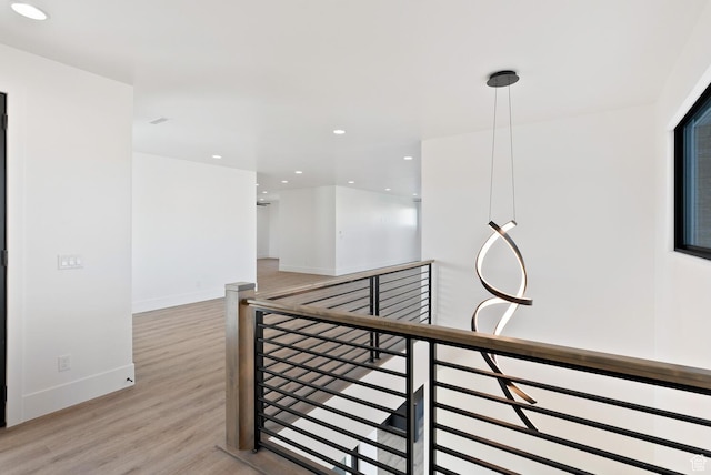 1461 W Canyon Tree Dr, St George, UT 84770 - hallway with baseboards, recessed lighting, an upstairs landing, and light wood-style floors