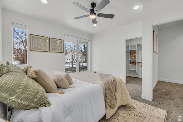239 E Burch Creek Pl S, Ogden, UT 84405 - carpeted bedroom featuring recessed lighting, baseboards, ceiling fan, and a spacious closet