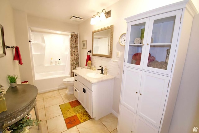 140 E 100 S, Centerfield, UT 84622 - bathroom featuring tile patterned flooring, toilet, visible vents, vanity, and shower / bath combination with curtain