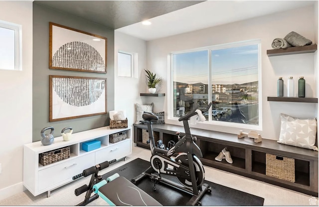 6785 Silver Creek Dr N, Park City, UT 84098 - exercise room featuring carpet floors and recessed lighting