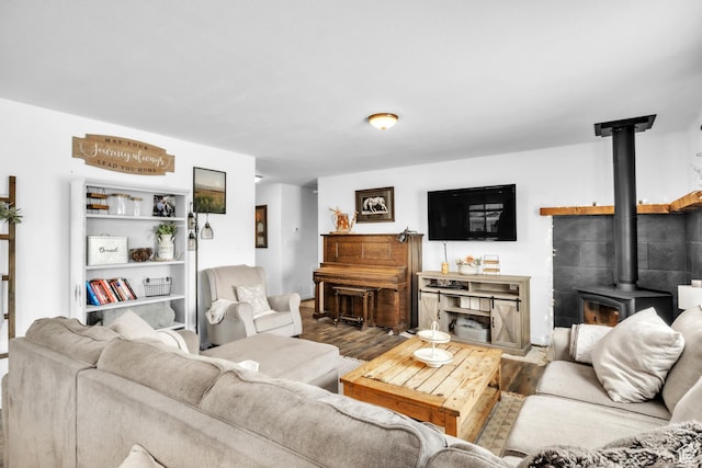 33841 N 7925 E, Fairview, UT 84629 - living area with a wood stove and wood finished floors