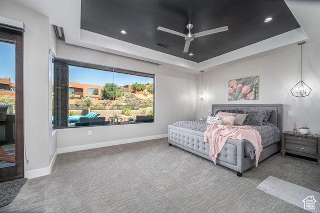 3052 N Snow Canyon Pkwy Unit 201, St George, UT 84770 - bedroom featuring carpet, a raised ceiling, visible vents, and baseboards