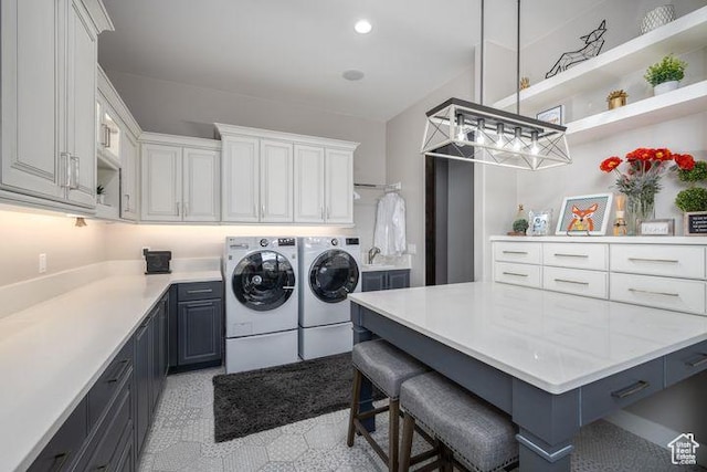 3052 N Snow Canyon Pkwy Unit 201, St George, UT 84770 - washroom featuring recessed lighting, cabinet space, and washer and dryer