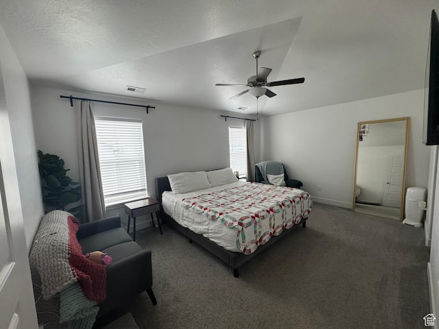 4834 E Hidden Steppe Bnd, Eagle Mountain, UT 84005 - bedroom with a ceiling fan, visible vents, carpet, and multiple windows