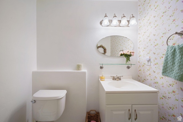 1320 W 1340 N, Pleasant Grove, UT 84062 - bathroom with toilet, wallpapered walls, and vanity