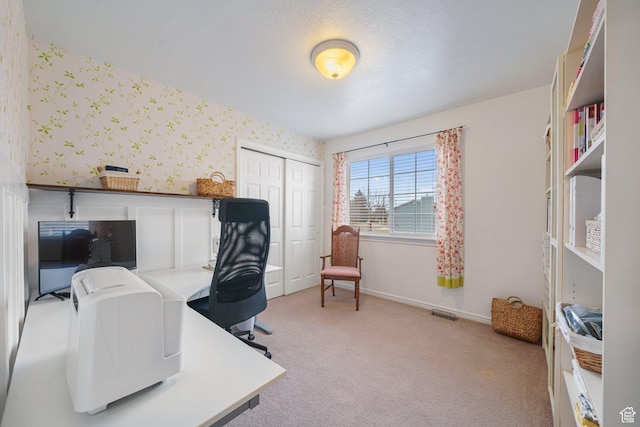 1320 W 1340 N, Pleasant Grove, UT 84062 - office with baseboards, light carpet, visible vents, and wallpapered walls
