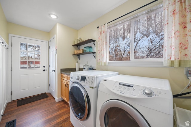 1320 W 1340 N, Pleasant Grove, UT 84062 - washroom with dark wood-style floors, visible vents, washer and clothes dryer, and cabinet space