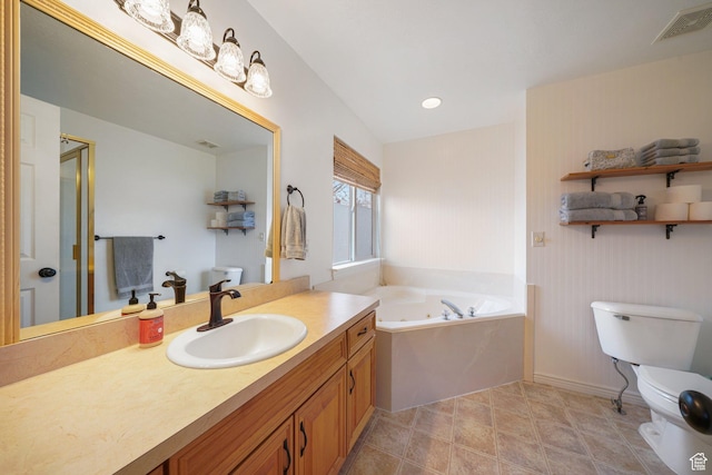 1320 W 1340 N, Pleasant Grove, UT 84062 - bathroom featuring toilet, vanity, visible vents, a bath, and tile patterned floors