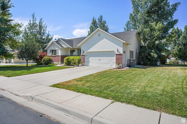 1320 W 1340 N, Pleasant Grove, UT 84062 - ranch-style home with an attached garage, brick siding, a front lawn, driveway, and roof with shingles