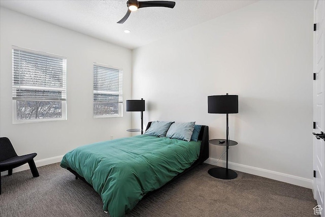 3543 N Creekside Way E Unit 63, Eden, UT 84310 - carpeted bedroom with a textured ceiling, recessed lighting, a ceiling fan, and baseboards