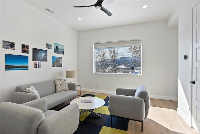 3543 N Creekside Way E Unit 63, Eden, UT 84310 - living room with recessed lighting, a ceiling fan, visible vents, baseboards, and light wood-type flooring