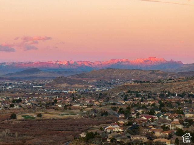 property view of mountains with a residential view