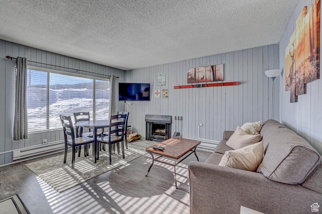 356 S S Hwy Unit A-1, Brian Head, UT 84719 - living room featuring a baseboard radiator, a textured ceiling, and wood finished floors