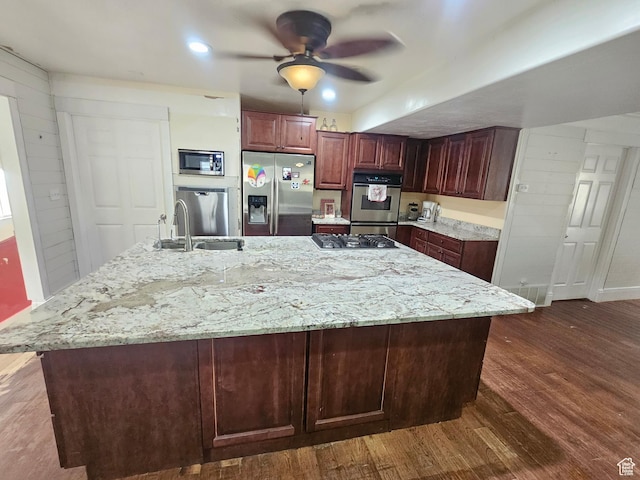 245 W 300 N, Fillmore, UT 84631 - kitchen with a sink, appliances with stainless steel finishes, dark wood finished floors, and light stone countertops
