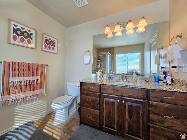 935 W 2100 N, Pleasant View, UT 84404 - full bath with a stall shower, toilet, vanity, a chandelier, and baseboards