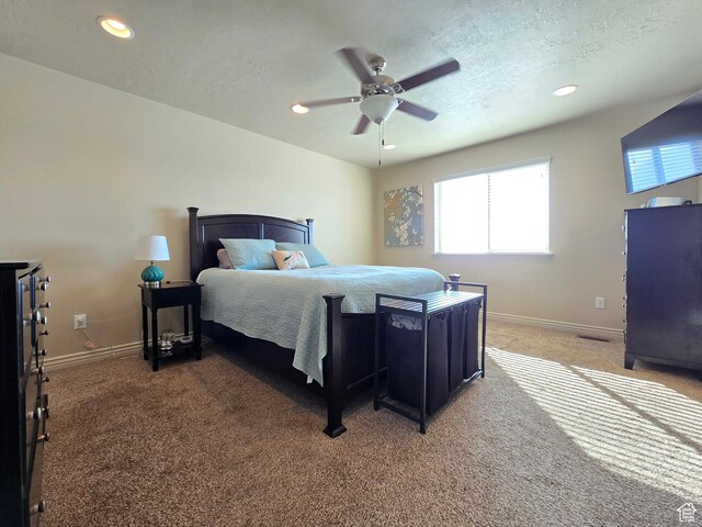 935 W 2100 N, Pleasant View, UT 84404 - bedroom featuring light carpet, baseboards, recessed lighting, ceiling fan, and a textured ceiling