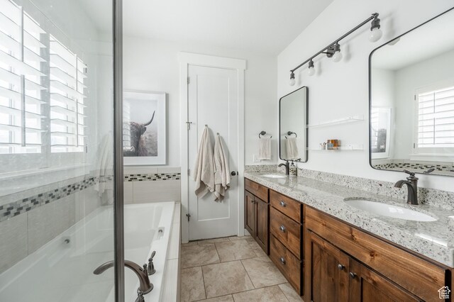 1863 S 900 E, Lehi, UT 84043 - bathroom with a tub to relax in, double vanity, tile patterned flooring, and a sink