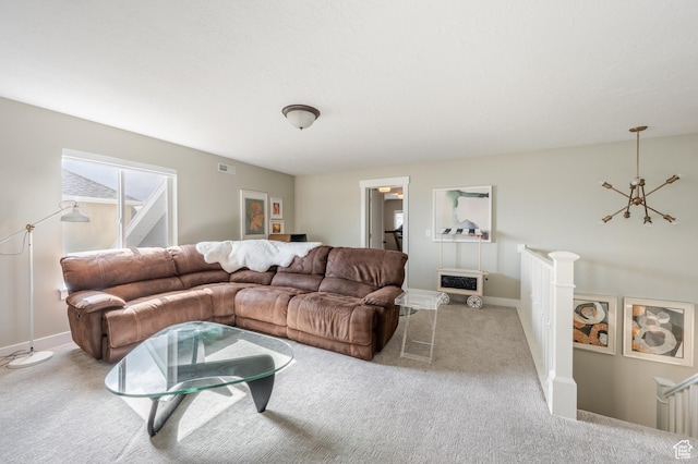 1863 S 900 E, Lehi, UT 84043 - living area with baseboards, visible vents, carpet, and a chandelier
