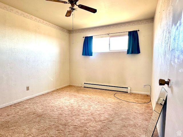 7998 E 5250 S, Randlett, UT 84063 - carpeted spare room with baseboards, a baseboard heating unit, and a ceiling fan