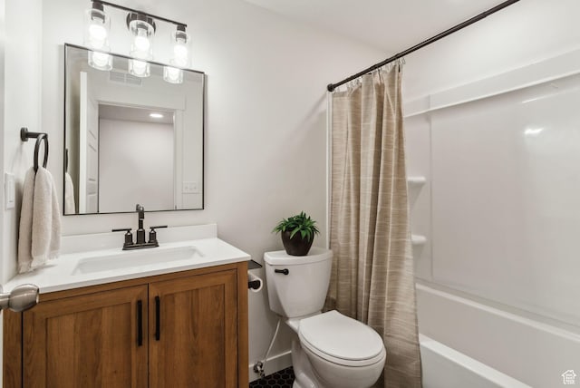 4473 E Hurstbourne Dr, Eagle Mountain, UT 84005 - bathroom with toilet, vanity, and shower / bathtub combination with curtain