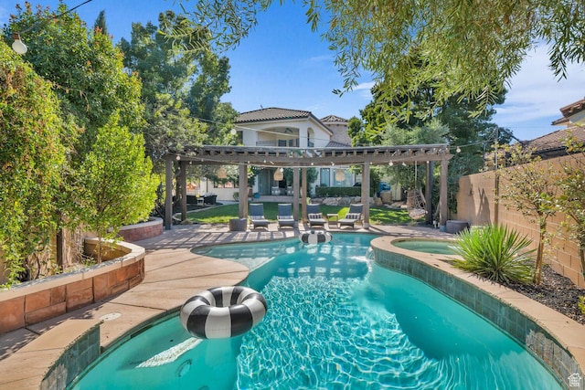 802 Leda Ln, Santa Clara, UT 84765 - pool with an in ground hot tub, a patio area, a fenced backyard, and a pergola