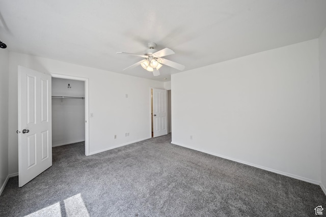 unfurnished bedroom with carpet floors, baseboards, and ceiling fan