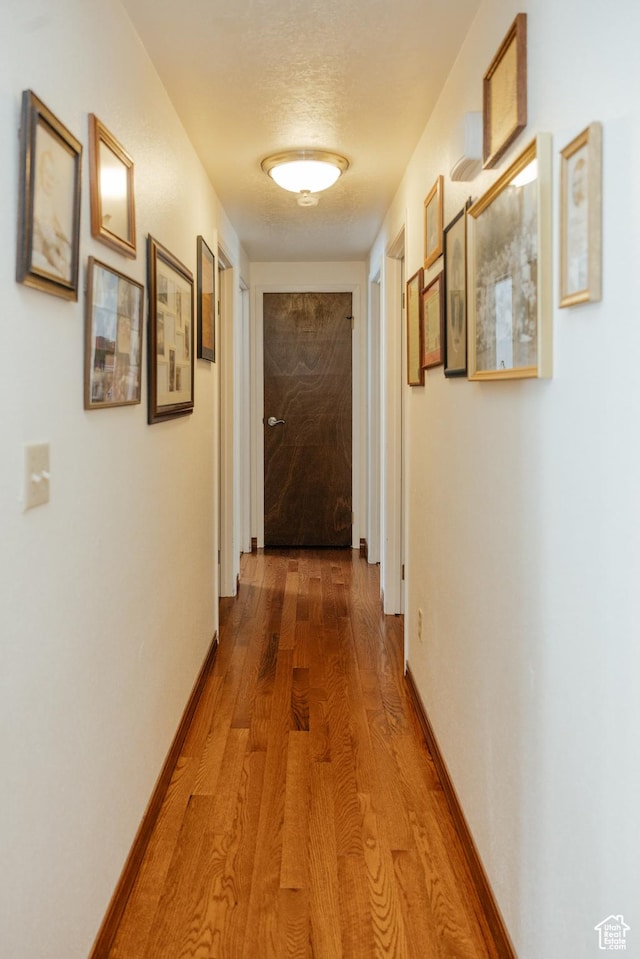 322 Bailey Rd, Soda Springs, ID 83276 - hallway with wood finished floors, baseboards, and a textured ceiling