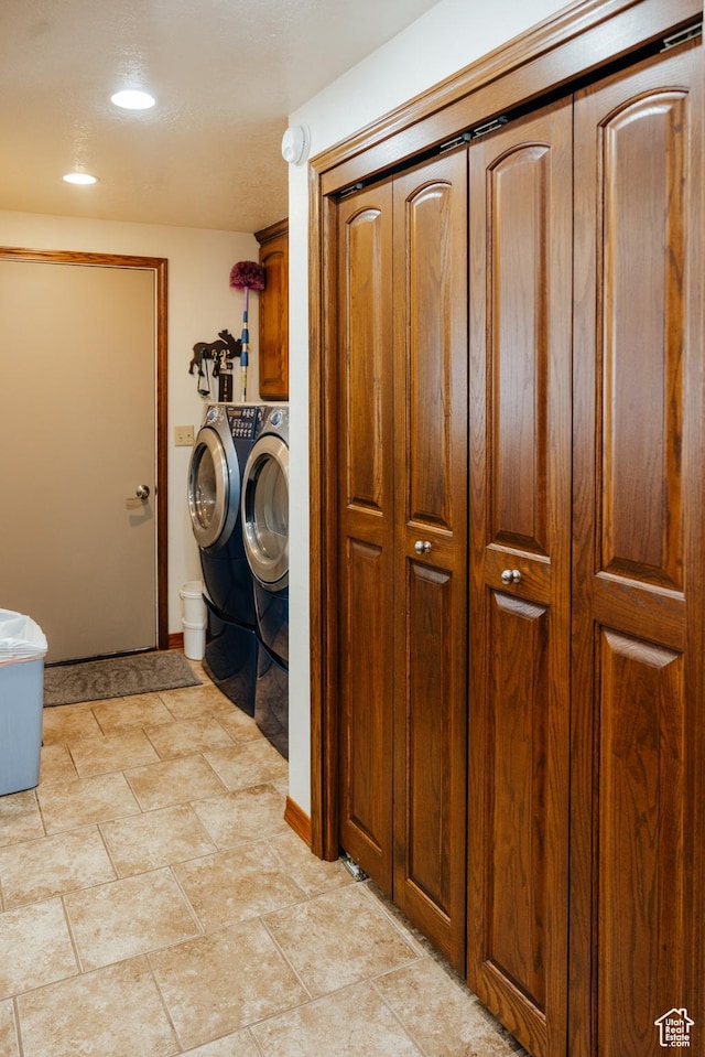 322 Bailey Rd, Soda Springs, ID 83276 - laundry area featuring independent washer and dryer, cabinet space, and recessed lighting