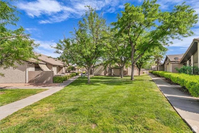 view of green lawn with a residential view