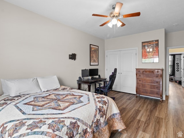1908 S Yuma Dr, Washington, UT 84780 - bedroom featuring wood finished floors, a closet, and ceiling fan