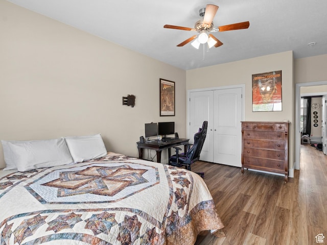 1908 S Yuma Dr, Washington, UT 84780 - bedroom with wood finished floors, a closet, and ceiling fan