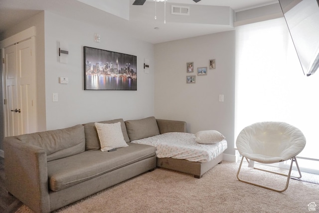 1055 S 500 E Unit D204, Heber City, UT 84032 - living area featuring a ceiling fan, visible vents, and light carpet