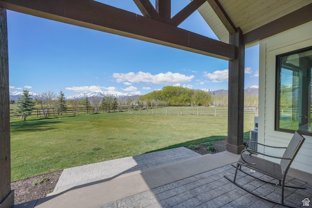 1685 W Midway Ln, Heber City, UT 84032 - view of yard featuring a rural view, a patio area, a mountain view, and a fenced backyard