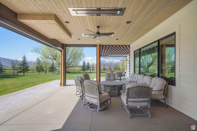 1685 W Midway Ln, Heber City, UT 84032 - view of patio / terrace with an outdoor hangout area, a ceiling fan, fence, and visible vents