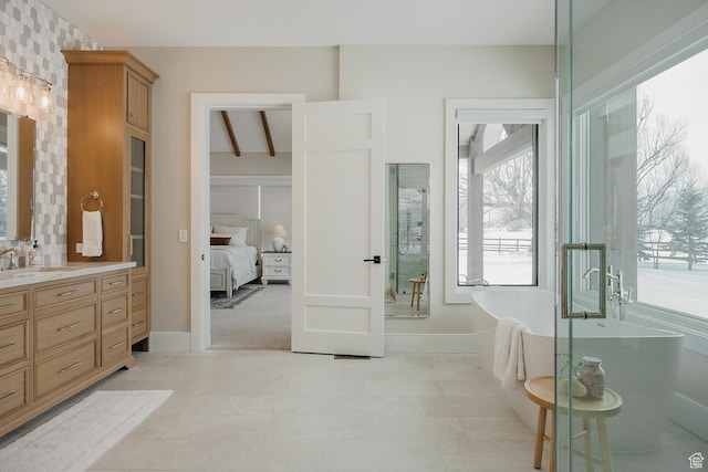 1685 W Midway Ln, Heber City, UT 84032 - full bath with a healthy amount of sunlight, vanity, a freestanding bath, and connected bathroom