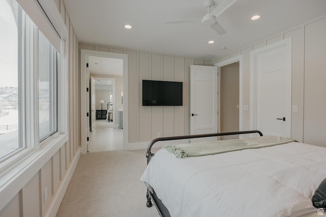 1685 W Midway Ln, Heber City, UT 84032 - carpeted bedroom featuring a decorative wall, a ceiling fan, and recessed lighting