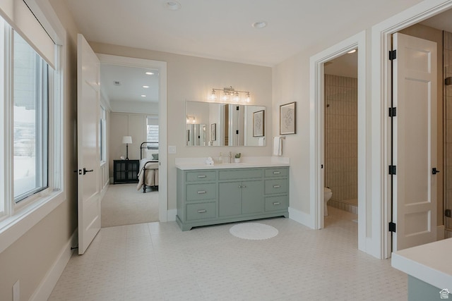 1685 W Midway Ln, Heber City, UT 84032 - bathroom featuring toilet, vanity, tile patterned floors, recessed lighting, and baseboards