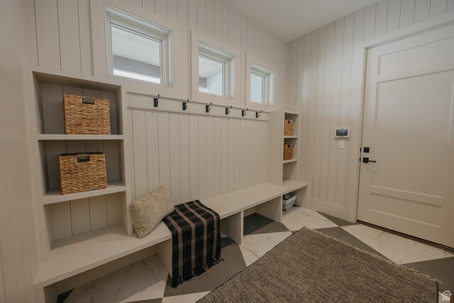 1685 W Midway Ln, Heber City, UT 84032 - mudroom with wood walls and marble finish floor