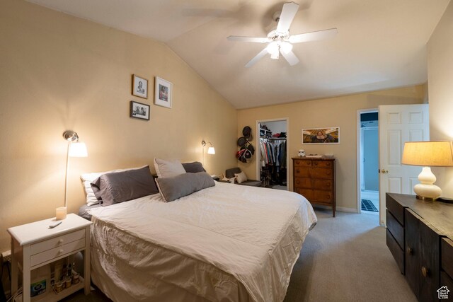 1446 E Murdock Dr S, Pleasant Grove, UT 84062 - bedroom with ceiling fan, light colored carpet, vaulted ceiling, a closet, and a walk in closet
