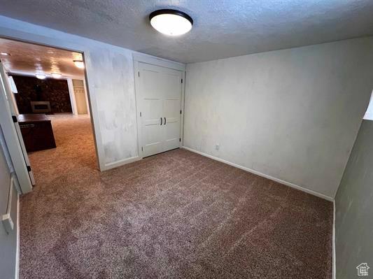 404 N 1st E, Grace, ID 83241 - unfurnished bedroom with carpet floors, a closet, baseboards, and a textured ceiling