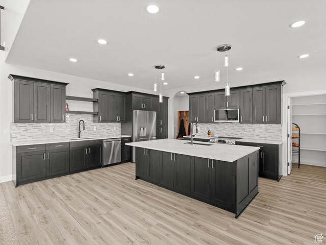 8345 W 11050 N, Tremonton, UT 84337 - kitchen with light countertops, light wood-style flooring, a sink, and stainless steel appliances