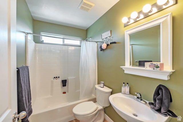 8783 N Franklin Dr, Eagle Mountain, UT 84005 - full bath with toilet, shower / bathtub combination with curtain, visible vents, and a sink