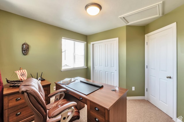 8783 N Franklin Dr, Eagle Mountain, UT 84005 - office with light carpet, attic access, and baseboards