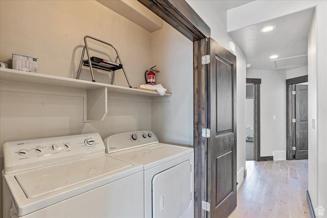 14408 N Buck Horn Trl N Unit 52C, Kamas, UT 84036 - clothes washing area featuring washer and clothes dryer, recessed lighting, light wood-style floors, laundry area, and baseboards