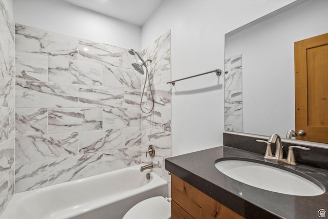 full bathroom with toilet, bathtub / shower combination, and vanity
