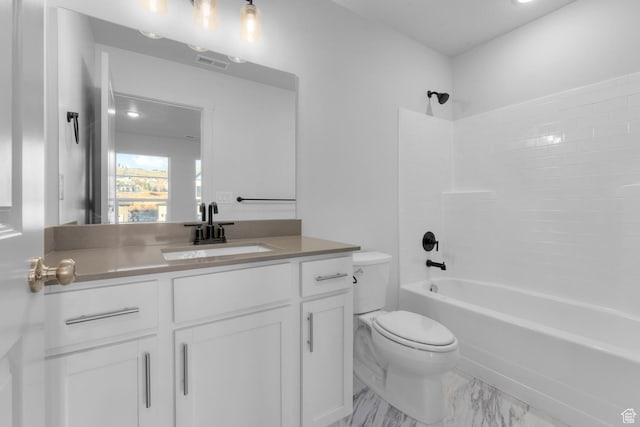 1786 N 180 E, Heber City, UT 84032 - bathroom with bathtub / shower combination, toilet, vanity, visible vents, and marble finish floor