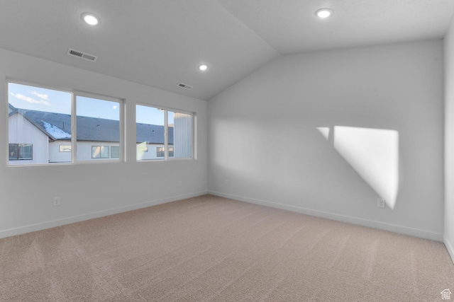 1786 N 180 E, Heber City, UT 84032 - spare room featuring lofted ceiling, carpet flooring, visible vents, and recessed lighting